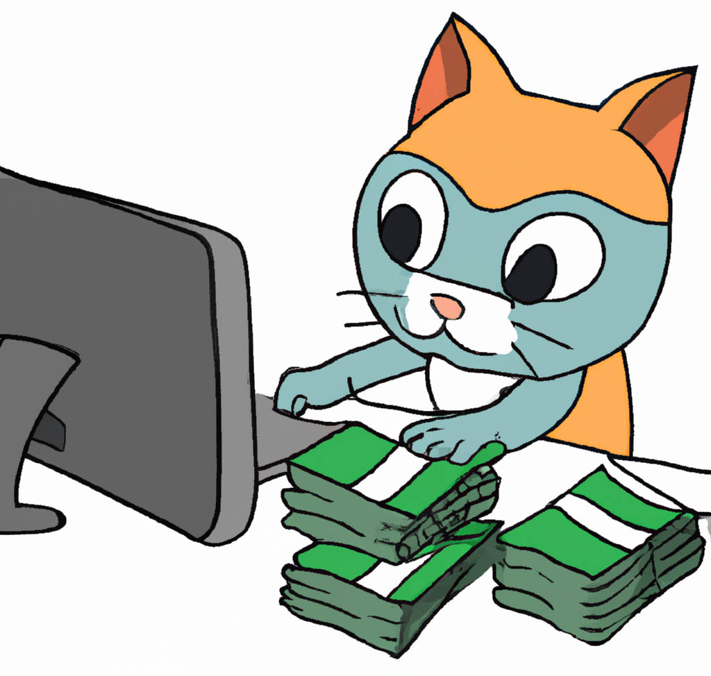 An affiliate marketer cat counts their earnings